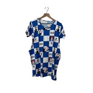 Disney Mickey Mouse Checker Board Blue White Nightgown Tee Large